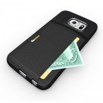 Wholesale Samsung Galaxy S6 Credit Card Fiber Hybrid Case (Black)